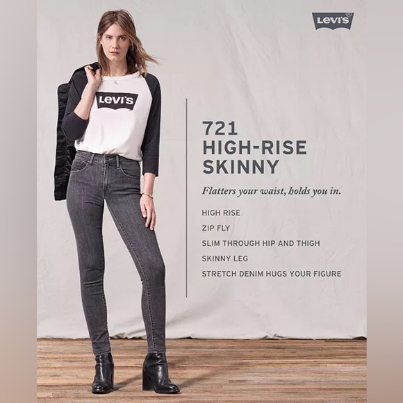 Levi's Women's 721 Ankle High-Rise Skinny Camo Jeans Black Dark Grey size 28 - Picture 2 of 11